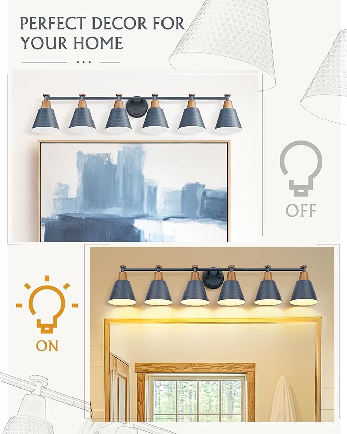 FEMILA Vintage Bathroom Light Fixtures, 45.3" Vanity Lighting Fixtures Over Mirror, 6 Light Vanity Light, Blue Finish, 4FG59B-6W Blue