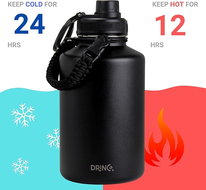 DRINCO Stainless Steel Water Bottle Spout Lid Vacuum Insulated Double Wall Water Bottles Wide Mouth (64oz 40oz 32oz 22oz 18oz 14oz) Leak Proof Keep Cold Sport Camping Hiking