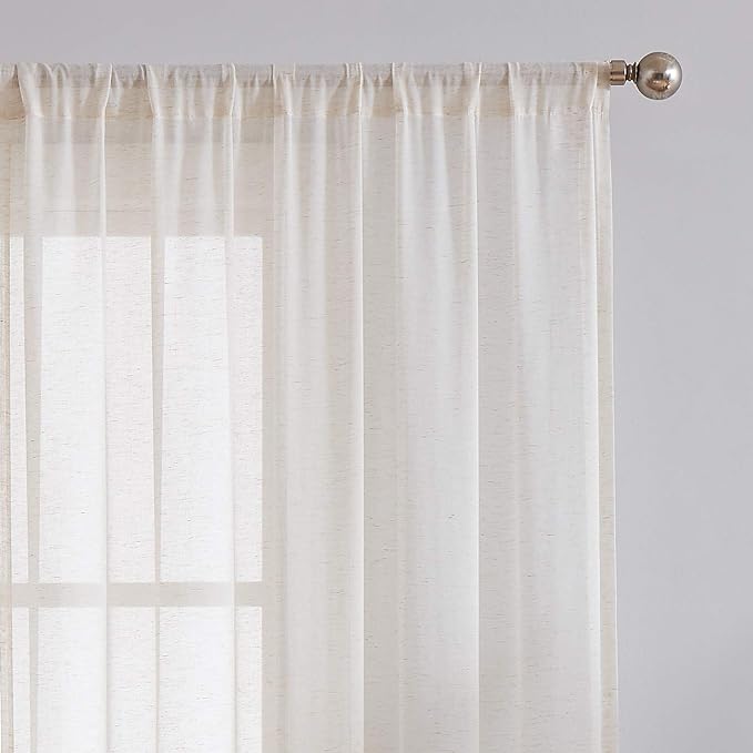 FMFUNCTEX Linen Sheer Sliding Door Curtains for Bedroom, Beige Curtains 84 Inches Long Window Curtain Drapes for Living Room, Natural Patio Glass Door Extra 100 Wide Curtain, Rod Pocket 1 Panel