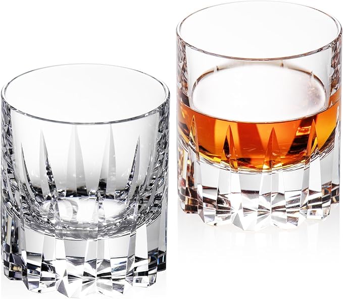 KAMMAK Crystal Whiskey Glasses Set of 2, Handcrafted 7.78oz Old Fashioned Glasses Stemless, Luxury Hand Blown Cocktail Glasses, Scotch Cup for Women, Men Gift for Bourbon Barware, Home Bar