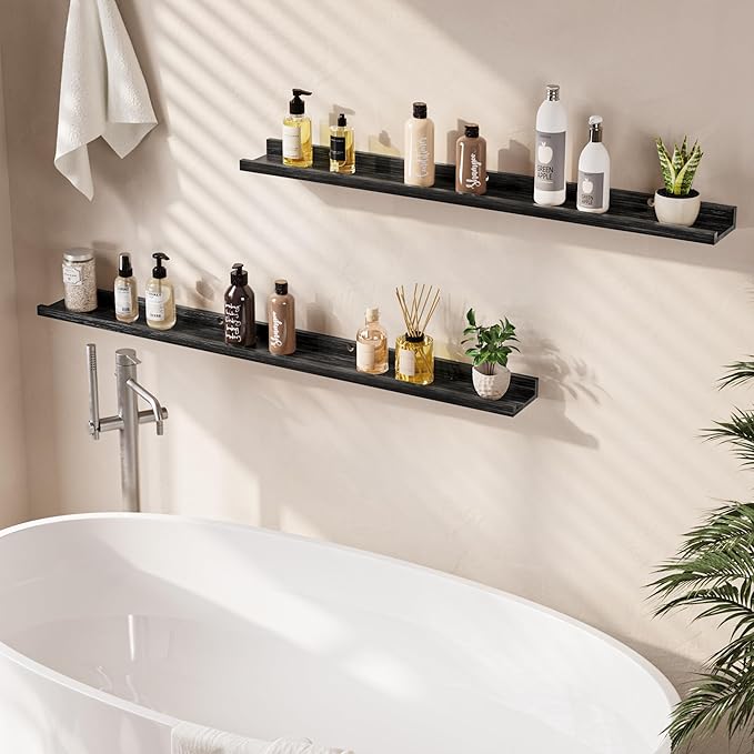 Floating Shelves for Wall, Picture Ledge Shelf 55 Inch Solid Wood Set of 2, Rustic Wall Shelves with Lip, Kids Bookshelf, Photo & Picture Live Edge Floating Shelves for Bedroom, Living Room, Kitchen