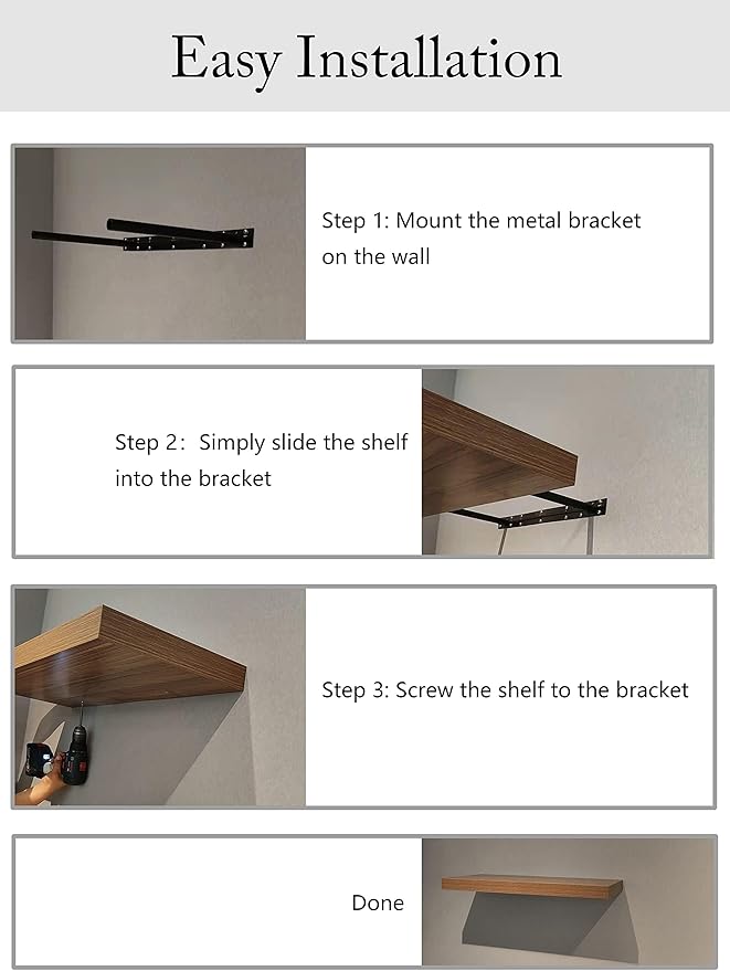 Floating Shelf, Set of 2 Wall Shelf, 24 in W x 12.75 in D x 2 in H Wooden Floating Wall Shelf with Invisible Brackets for Living Room/Bedroom/Bathroom/Kitchen Storage and Decor, Black Wood