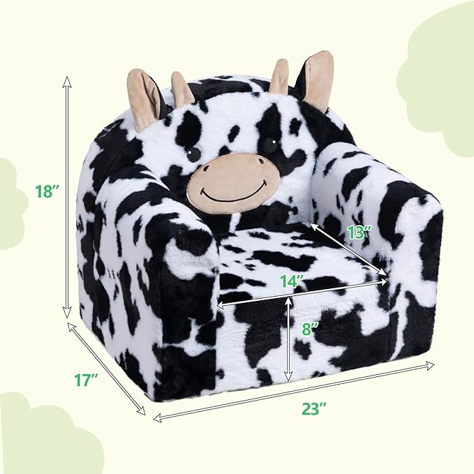 ALIMORDEN Animal Series Kid's Chair, Ultra-Soft Comfy Foam Filled Toddler Sofa Chair, Cute Animal-Shaped Design Toddler Couch, Lightweight Birthday for Baby Boys & Girls (Cow)