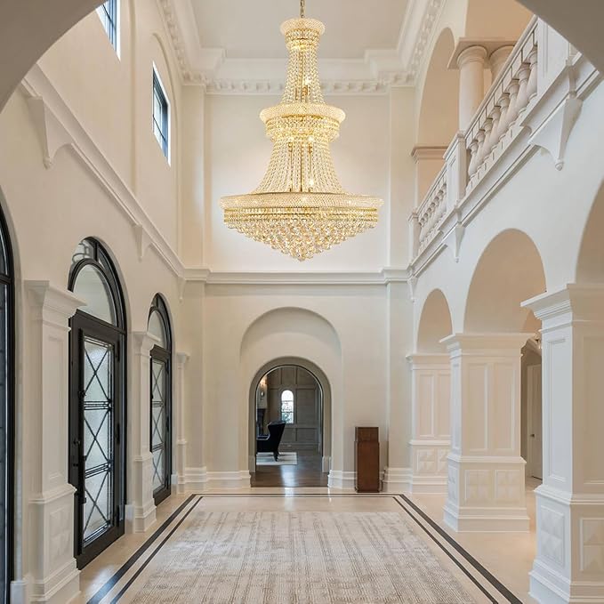 19-Lights High Ceiling Chandelier Modern Gold Crystal Chandeliers Large Foyer Chandelier Fixtures for Staircase Living Room Hallway Entryway (H47 x W31.5)