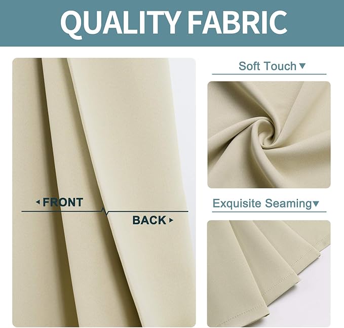 ChrisDowa Room Darkening Curtains 120 Inches Long 2 Panels Set for Living Room, Grommet Thermal Insulated Blackout Curtains for Bedroom (Beige, 52 x 120 Inch)