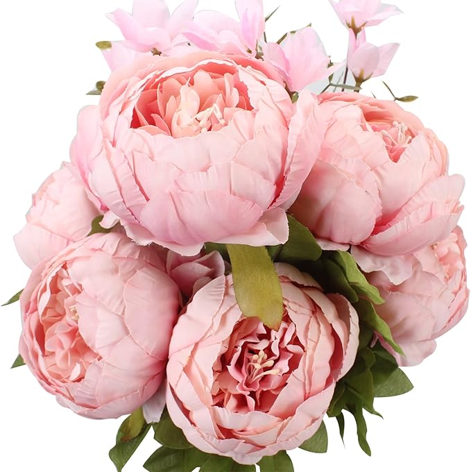 Duovlo Springs Flowers Artificial Silk Peony Bouquets Wedding Home Decoration,Pack of 1 (Spring Light Pink)