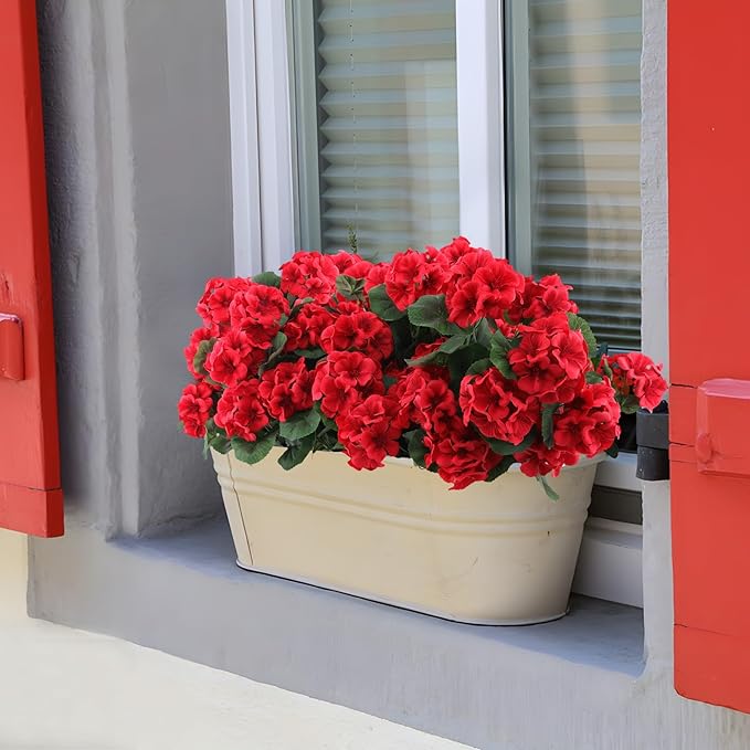 Hananona 12 Bundles Artificial Geranium Flowers for Outdoors Silk Geranium Flowers Outdoor UV Resistant Garden Plants Faux Flower for Home Kitchen Table Centerpieces Decor (12, Red)