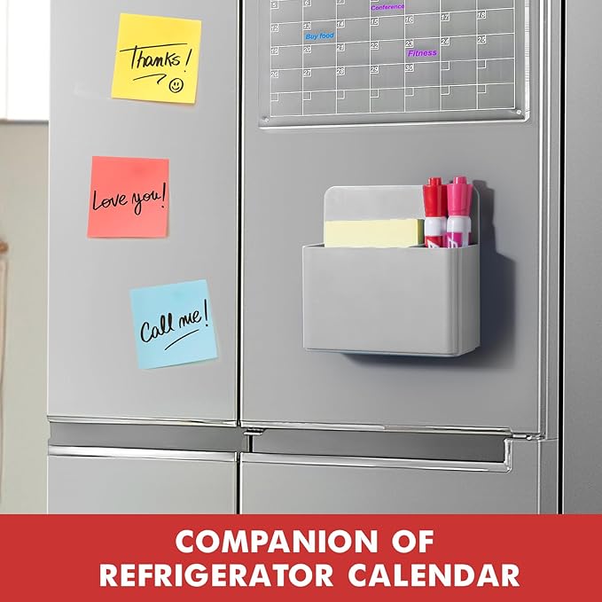 BEYGORM 2 Pack Plastics Magnetic Pen Holder for Refrigerator, Dry Erase Marker Holder for Whiteboard，Magnet School Locker Organizer Accessories, Pencil Cup, Pen Caddy, Classroom Organization(Grey)