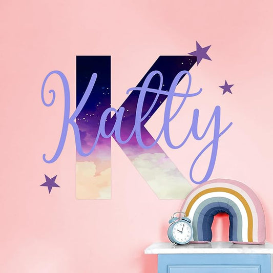 Custom Stickers Name Wall Decor I Personalized Name Sign for Room Decor | Multiple Custom Name & Initial I Decal for Baby Girl Nursery Decor I Nursery Wall Decal for Baby (B. Night Sky)