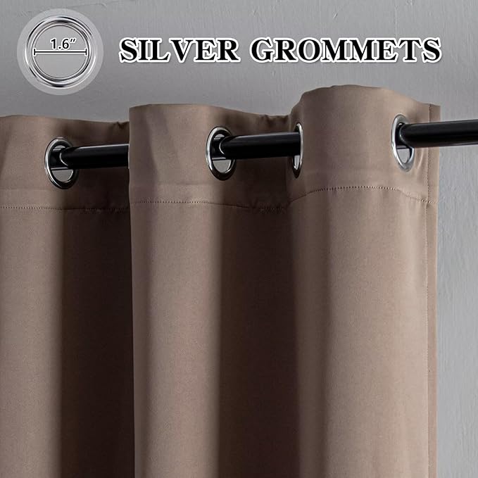 Blackout Curtains 84 Inch Length for Bedroom, Thermal Insulated Blackout Curtains 2 Panels Set, Solid Grommet Privacy Room Darkening Drapes for Living Room Windows(W52 x L84, Khaki)