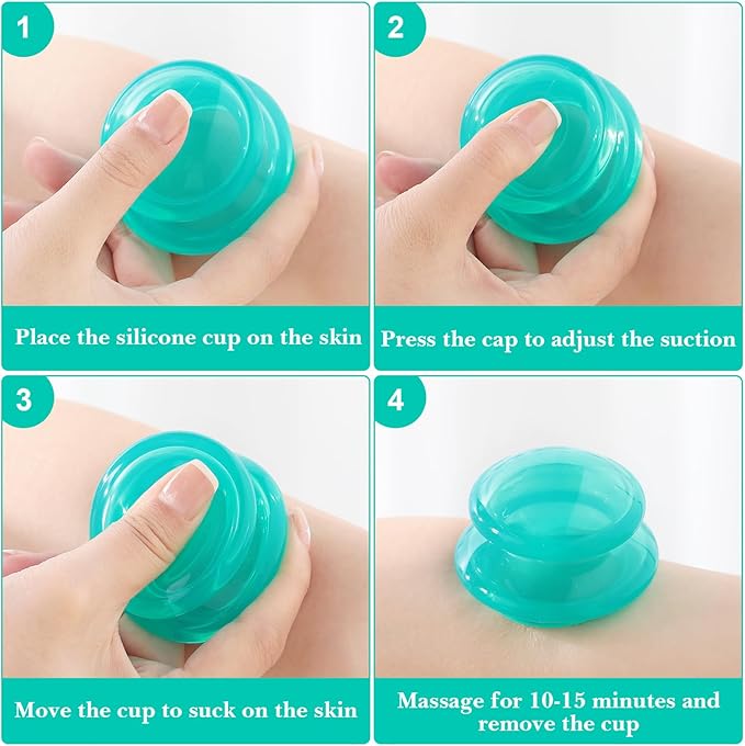 Geiserailie 16 Pcs 4 Sizes Cupping Therapy Set Silicone Cupping Massage Cups Professional Chinese Therapy Cup Vacuum for Body Muscle Nerve(Green)
