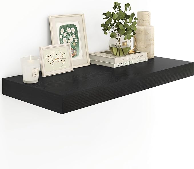 Heimlove 12" Deep Floating Shelves Black,Over Toilet Long Wall Mounted Modern Farmhouse 36 inches,Wall Shelves with Invisible Brackets for Bedroom, Bathroom, Living Room, Kitchen, Set of 1