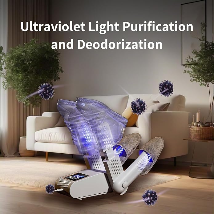 Boot Dryer for Work Boots, Shoe Dryer with Heat Blower, Glove Dryer & Boot Warmer - UV dual light source purification - intelligent timer - white