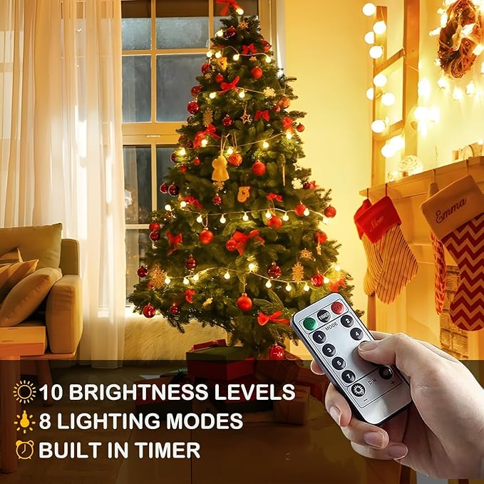 Globe String Lights 65.6 Ft. 120LEDs 8 Modes with Remote,USB Fairy Lights Plug in,Waterproof LED String Lights for Indoor Outdoor Bedroom Party Wedding Garden Christmas Tree Decor,Warm White