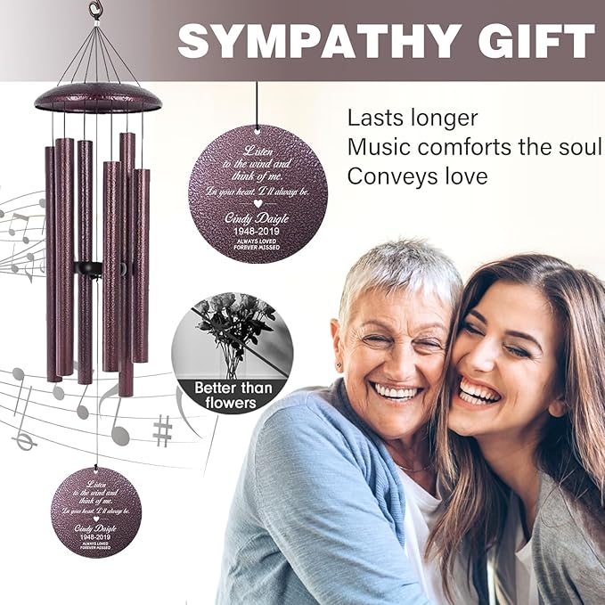 ASTARIN 36" Large Deep Tone Personalized Sympathy Wind Chimes, Memorial Wind Chime for Loss of Mother Father Loved One, Bereavement Gifts Decor Outdoor Patio Garden Graveyard(Produced in USA)
