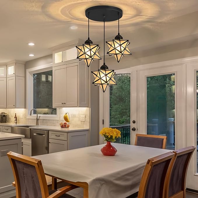 Frosted White Glass Dining Room Chandelier Farmhouse Pendant Lights for Kitchen Island Light Fixture Modern Chandeliers with Warm Light Bulbs Black