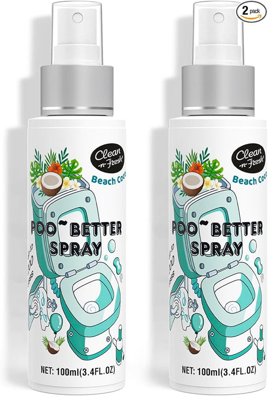 Clean-n-Fresh Toilet Spray 6.8 Fl.Oz, Poop Spray Beach Coco, Bathroom Air Fresheners Spray, Long Lasting Odor Eliminator - Coconut, Vanilla & Lily of the Valley