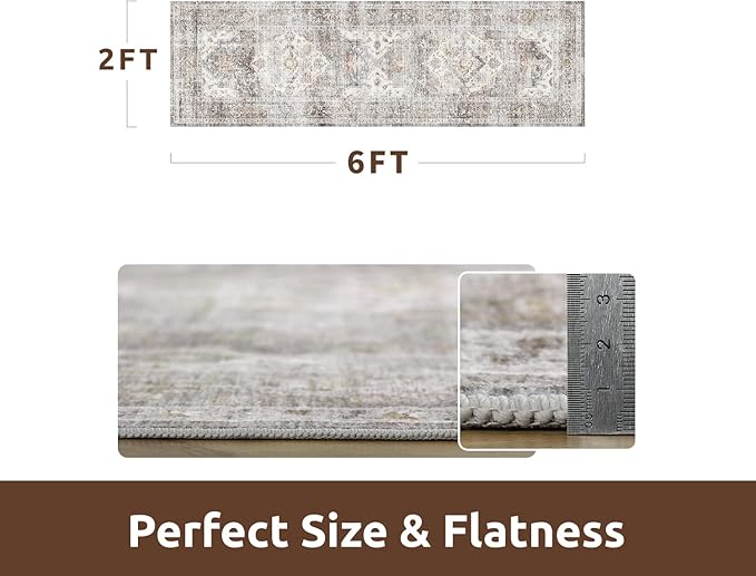 AMOAMI-2X6 Runner Rug-Washable Runners for Hallways-Soft Non Slip Bedside Rugs for Bedroom-Vintage Long Rug for Hallways Entryway Laundry Room Stair Kitchen Bathroom Grey