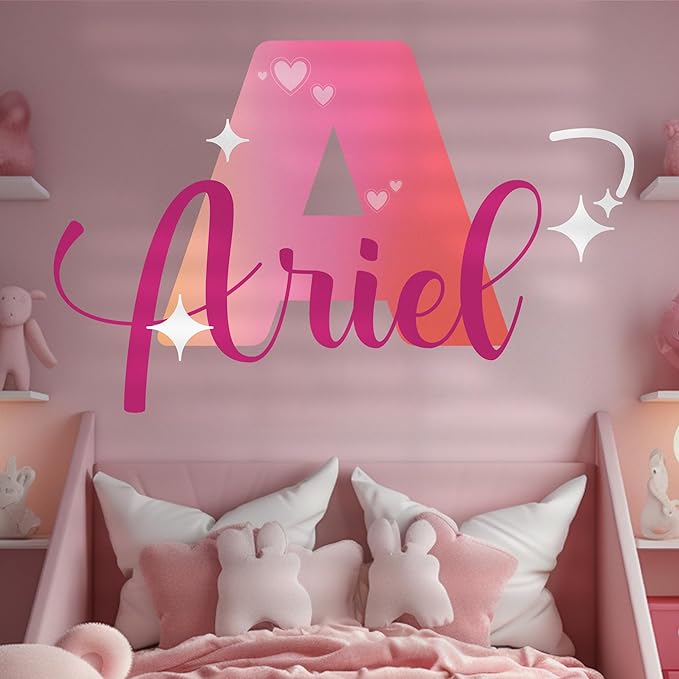 CRYPTONITE Custom Stickers Name & Initial for Pink Room Decor I Heart Wall Decal for Girl Bedroom Decor I Personalized Wall Decal for Little Girl Room Decor I Multiple Size Options (F. Hearts)