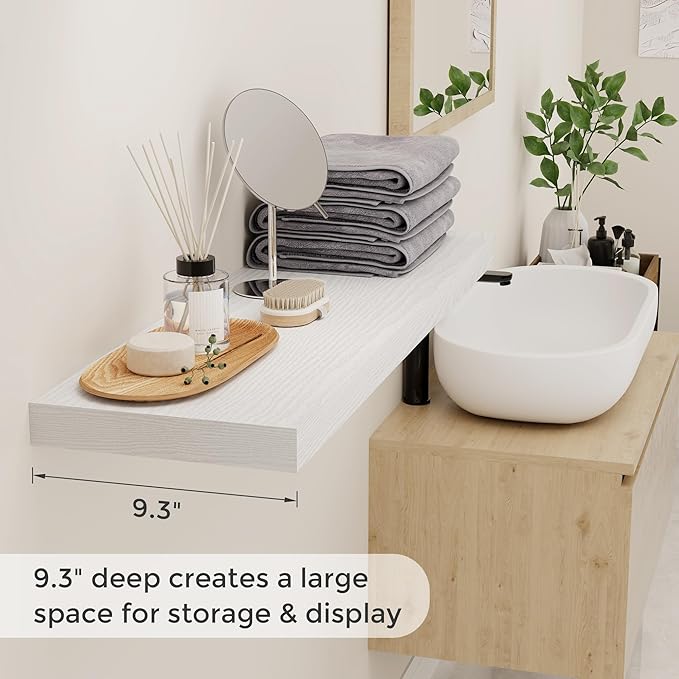 Fun Memories White Floating Shelves 36 Inch Long, 9 Inch Deep Wall Shelves Set of 2, 36 x 9 Floating Shelf for Wall, Rustic Wood Floating Shelves for Kitchen, Living Room, Bedroom