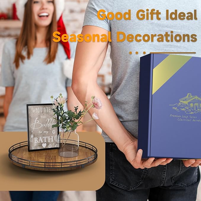 Farmhouse Oak 16" Lazy Susan Turntable Organizer for Cabinet, Round Wooden Lazy Susan Organization and Storage for Dining Table, Pantry, Kitchen, Countertop, Cupboard,Home Decor, Walnut Wood (16")