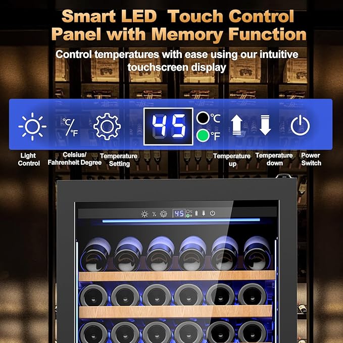 24 Inch Wine Cooler Refrigerator,179 Bottles Wine Fridge Large Capacity Professional Wine Cellars with Powerful Compressor,Quiet Operation and Elegant Design, Black