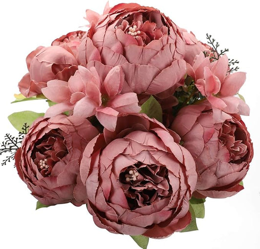 Duovlo Artificial Peony Silk Flowers Fake Flowers Vintage Wedding Home Decoration,Pack of 1 (Rosy Brown)