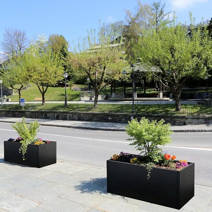 Black Planter Box Galvanized Steel Metal Planter Rectangular Indoor Large Outdoor Planters Steel Metallic Heavy Flower Pot 36In x 12In x 16In Commercial Residential for Patio, Deck, Backyard, Garden