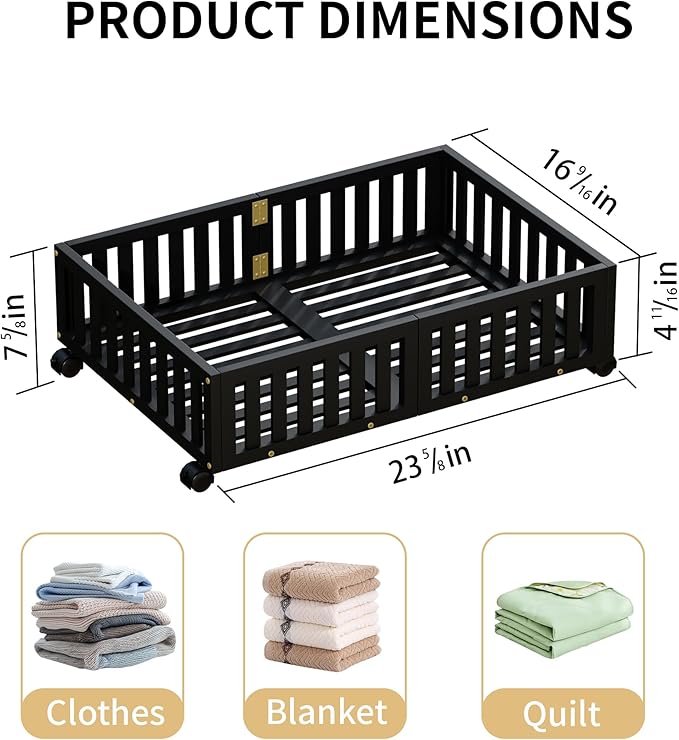 Bamboo Under Bed Storage with Wheels (2-Pack) – Rolling Underbed Shoe Organizer Box for Shoes, Blankets, Toys, Clothes Container Space-Saving Organizer Bins for Bedroom, Closet, Dorm, Nursery