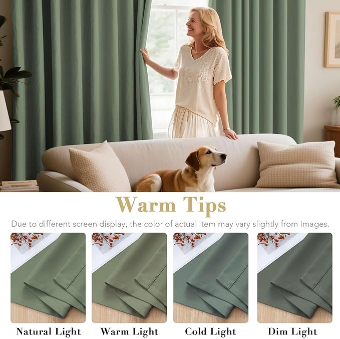 H.VERSAILTEX Room Darkening Curtains for Living Room Light Reducing Thermal Insulated Window Treatment Panels/Drapes Grommet Top 2 Panels Green Bay - 52 x 72 Inches