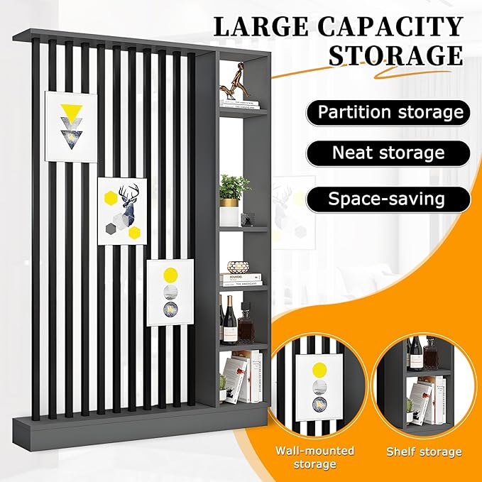 Wall Room Divider,Freestanding Room Divider with Shelves,Wood Room Divider Screen with Storage Cabinet, Wall Divider for Room Separation, for Home Office Decorative I 39.4×9.4×78.7in