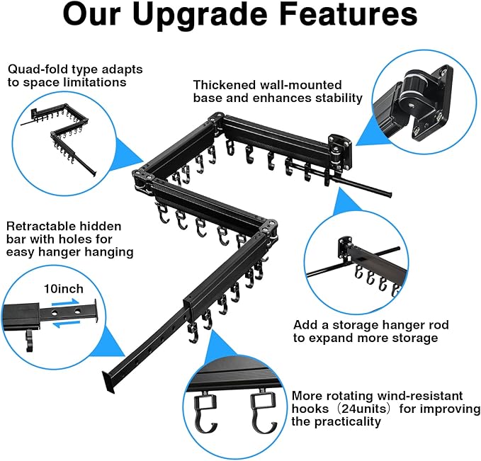 Gezen Clothes Drying Rack, Wall Mounted Drying Rack Clothing Retractable, Foldable Clothes Hanger Rack with 24 Hooks for Laundry Room Organization and Storage, Space Saving, Collapsible, Quad-Fold