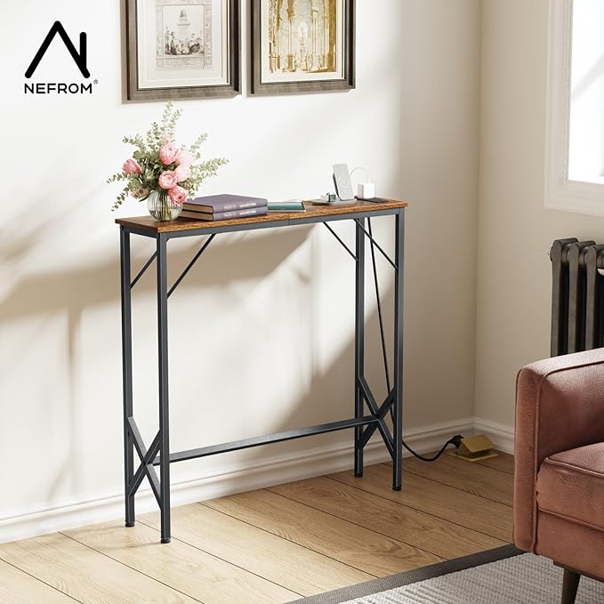 31.5‘’ Console Table, Skinny Entryway Table with Fast-Charging Station, Narrow Long Sofa Table, Behind Slim Couch Table for Entrance, Hallway, Living Room Decor ST-BR80-1