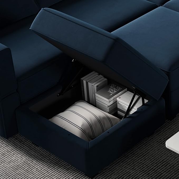 Belffin Modular Sectional Sofa with Reversible Chaise L Shaped Couch with Ottoman Modular Sofa Couch with Storage Blue