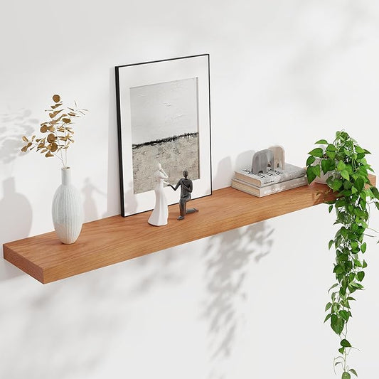 Floating Shelves for Wall, USA-Sourced Cherry Wood 48 Inch Long Wall Shelves, Natural Wooden Wall Mounted Picture Ledge Shelf, Nursery Book Storage Shelf Kids Bookshelf, Display Shelf for Bathroom