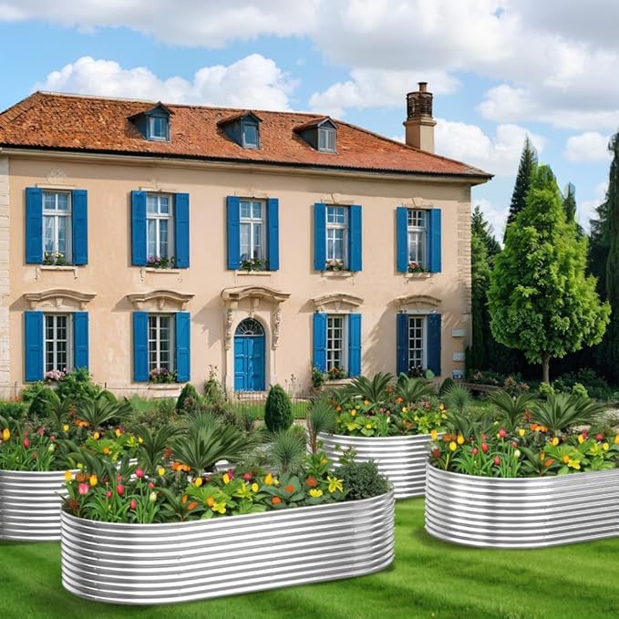 FRIZIONE 2pcs Tall 8x4ft Galvanized Raised Garden Bed Outdoor,Steel Garden Bed for Vegetables,Above Ground Garden Box for Flower,Metal Raised Beds for Gardening