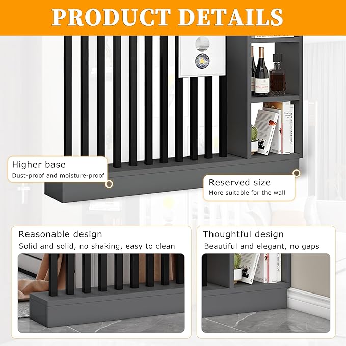 Wall Room Divider,Freestanding Room Divider with Shelves,Wood Room Divider Screen with Storage Cabinet, Wall Divider for Room Separation, for Home Office Decorative C 39.4×9.4×78.7in