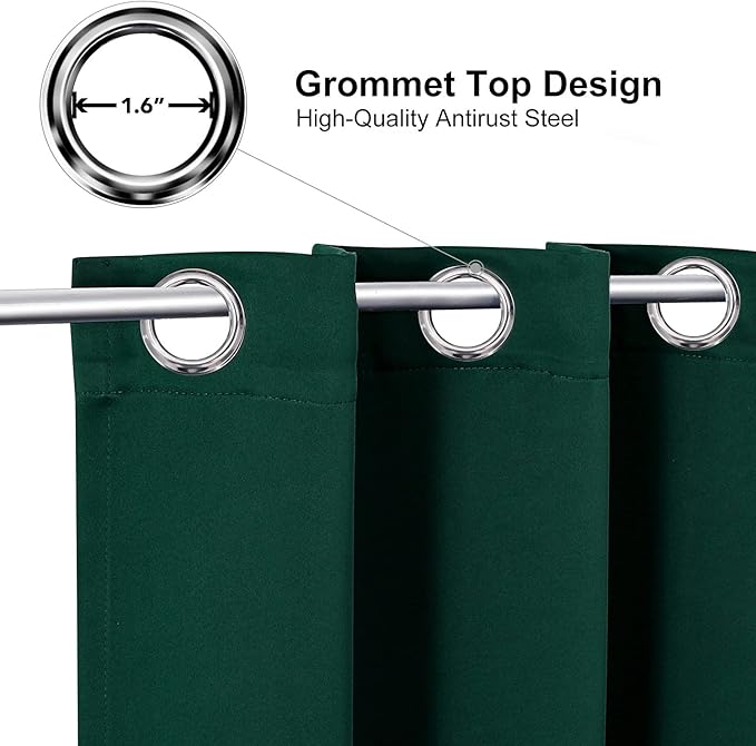 ChrisDowa Small Window Curtains for Kitchen and Bedroom - Grommet Short Thermal Insulated Room Darkening Curtains (2 Panels, Forest Green, 34 x 36 Inch)