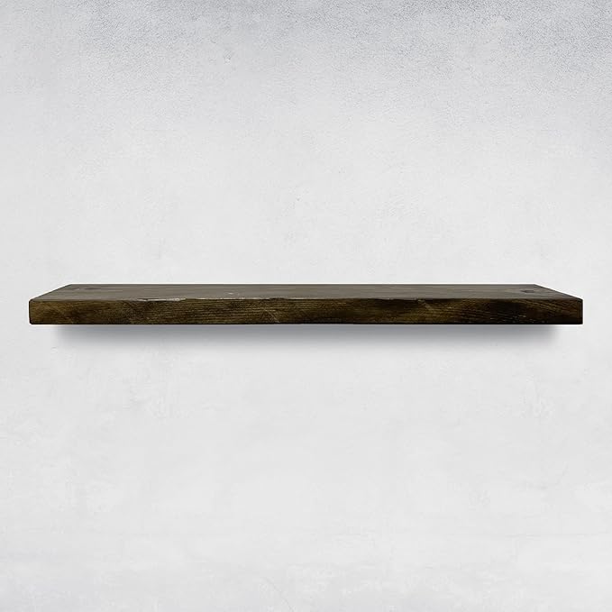 URBANDI, Rustic Floating Shelves, Set of 2, Hidden Bracket, Solid Wood, Heavy Duty, Wall Mounted Shelves, (Dark Brown, 48Wx12D)