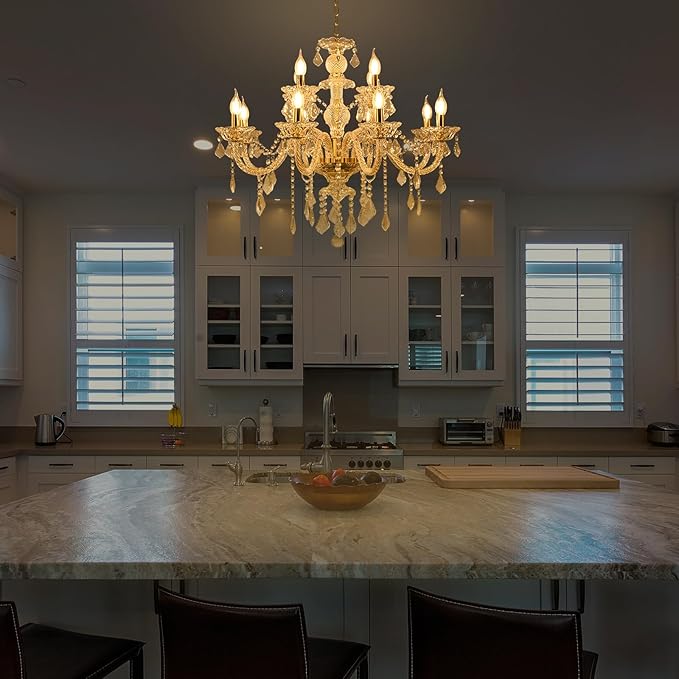 Contemporary Crystal Chandelier 12 Lights Clear Crystal Ceiling Lights for Living Room，E12 Base Double Layered Pendant Light Fixture for Dining Room Staircase, Hallway