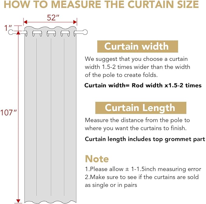 H.VERSAILTEX Extra Long Room Darkening Window Treatment Panels for Bedroom Living Room, Thermal Insulated Solid Grommet Curtains for Nursery (2 Panels, Ivory/Cream, 52 Inch by 108 Inch)