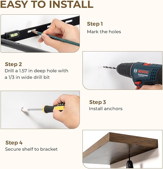 Dreamland 32 Inches Floating Shelves for Wall, 9.3" Deep Long Floating Shelves Set of 2, Large Display & Storage Shelf, Wall Shelf for Bathroom Bedroom Living Room Kitchen Office, Rustic Brown