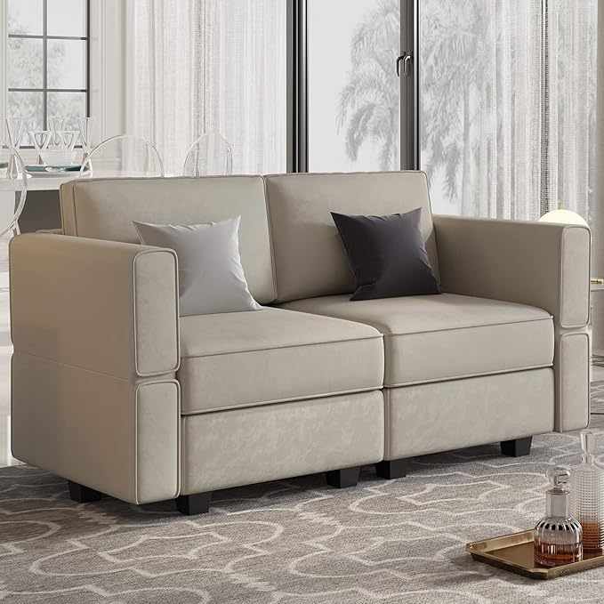 Belffin Modular Loveseat Sofa Couch with Storage Seats Velvet 2 Seater Love Seats for Small Spaces Grey