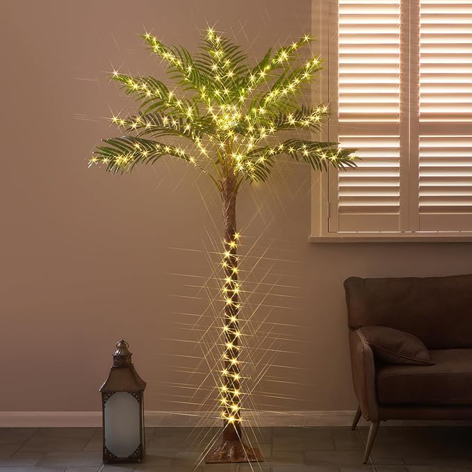 Birchlitland Lighted Palm Trees for Outside Patio 6FT 220 LED Fairy Lights, Artificial Palm Tree Lights Plug in for Home Pool Beach Decoration