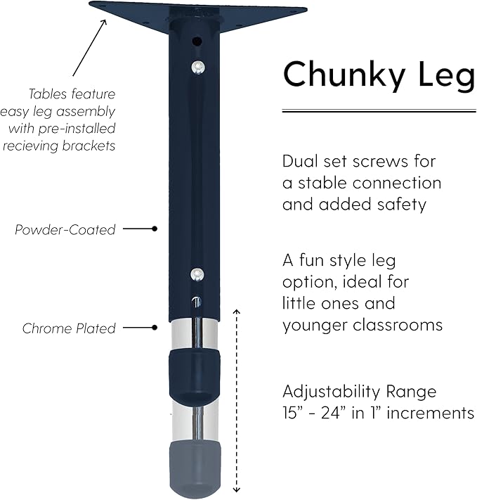 FDP Rectangle Activity School and Classroom Kids Table (24 x 36 inch), Chunky Toddler Leg, Adjustable Height 15-24 inches - Gray Top and Navy Edge