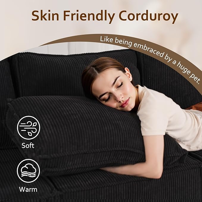 HOOOWOOO Modular Sectional Couch Sofa,125X69 U L Shaped Oversized Couch Sets Free Combination,6 Pieces Extra Deep Sofa with Ottoman for Living Room(Black Corduroy)