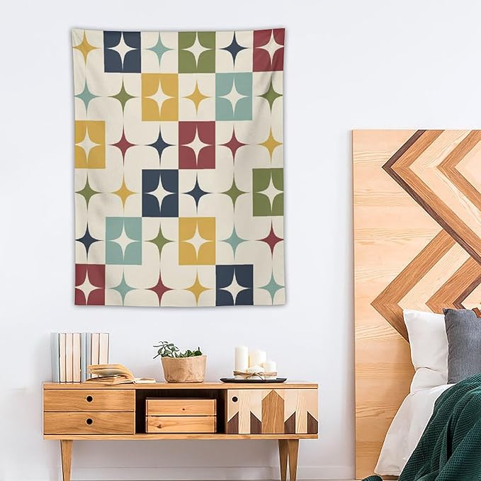 ICMOLYYENLO Boho Medieval Cat Tapestry, Abstract Atomic Starburst Geometric Aesthetic Art Wall Hanging For Bedroom Living Room Dormitory 50x60 Inches