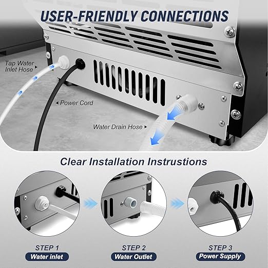 Commercial Ice Maker Machine 100LBS/24H with 20LBS Storage Bin, Gallon Water & Facuet Water Inlet, 36PCS 15" Wide Undercounter/Freestanding Ice Maker Machine for Home Bar Outdoor, Self Cleaning