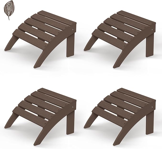 GREENVINES Adirondack-Ottoman | Wood Grain | Set of 4 | HDPE Plastic | Outdoor Footrest | All Weather | Foot Rest | Foot Stool | Dark Brown | for Adirondack Chair