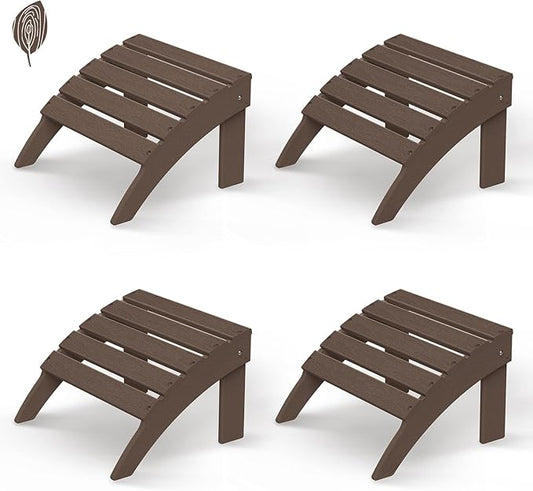 GREENVINES Adirondack-Ottoman | Wood Grain | Set of 4 | HDPE Plastic | Outdoor Footrest | All Weather | Foot Rest | Foot Stool | Dark Brown | for Adirondack Chair